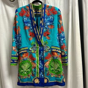 Viscose silk blazer dress with rhinestone accents